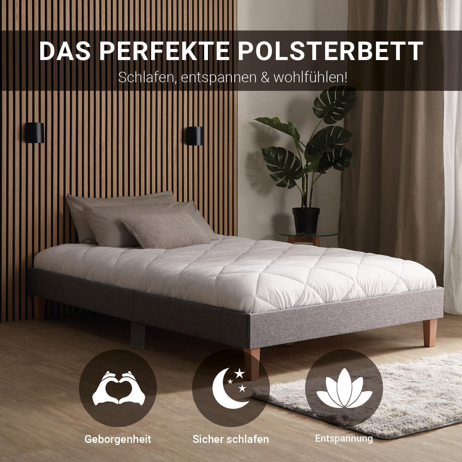Homestyle4u Polsterbett 120x200 Grau Doppelbett Bett Futonbett Bettgestell mit Lattenrost | Artikel 1983