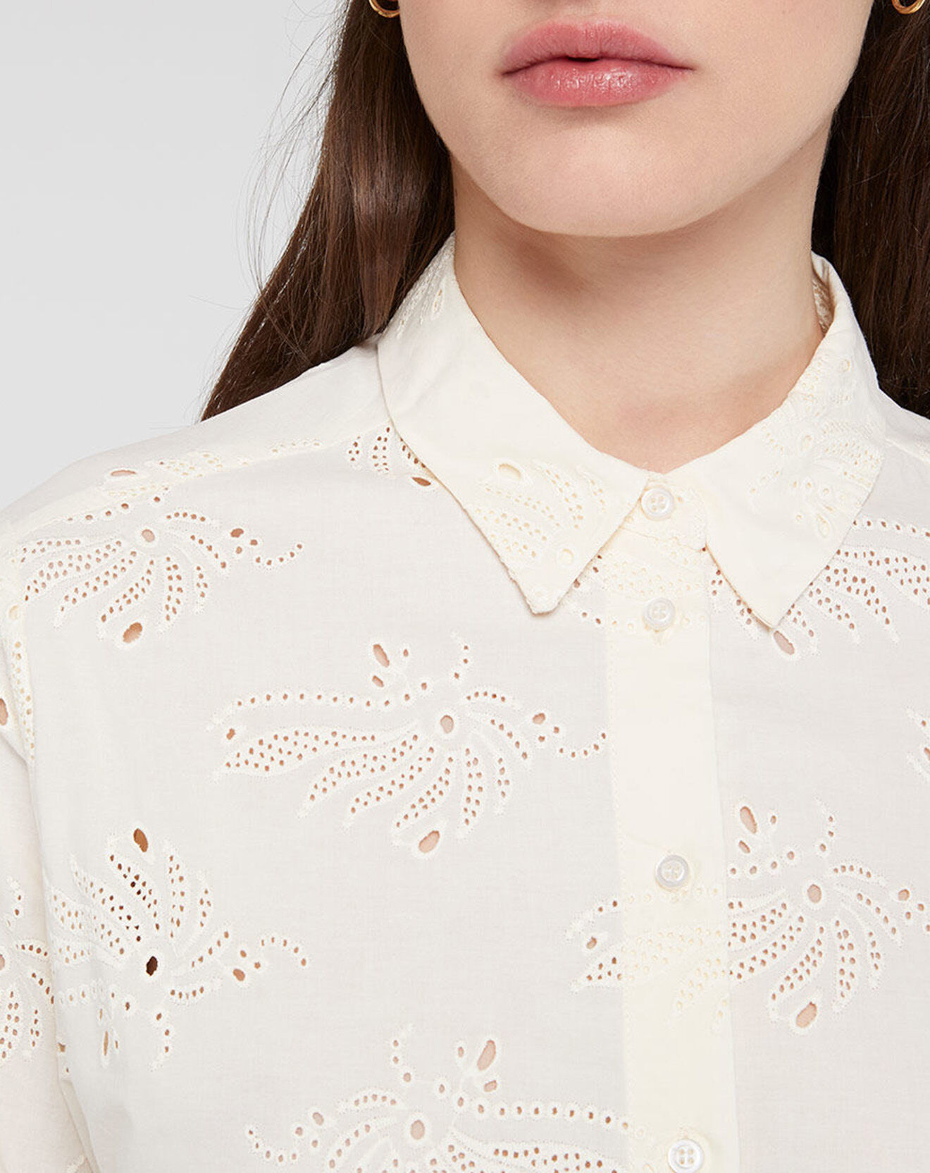 Galeries Lafayette Chemise Ebrizia brodée ajourée écrue