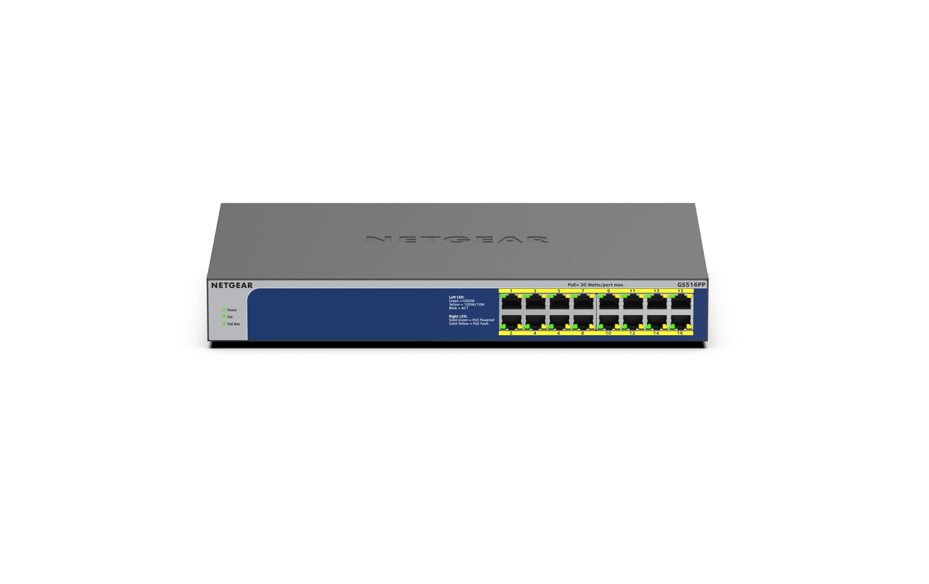 PoE+ Switch GS516PP-100EUS 16 Port<br>16-Port Gigabit Ethernet unmanaged High Power PoE+ Switch