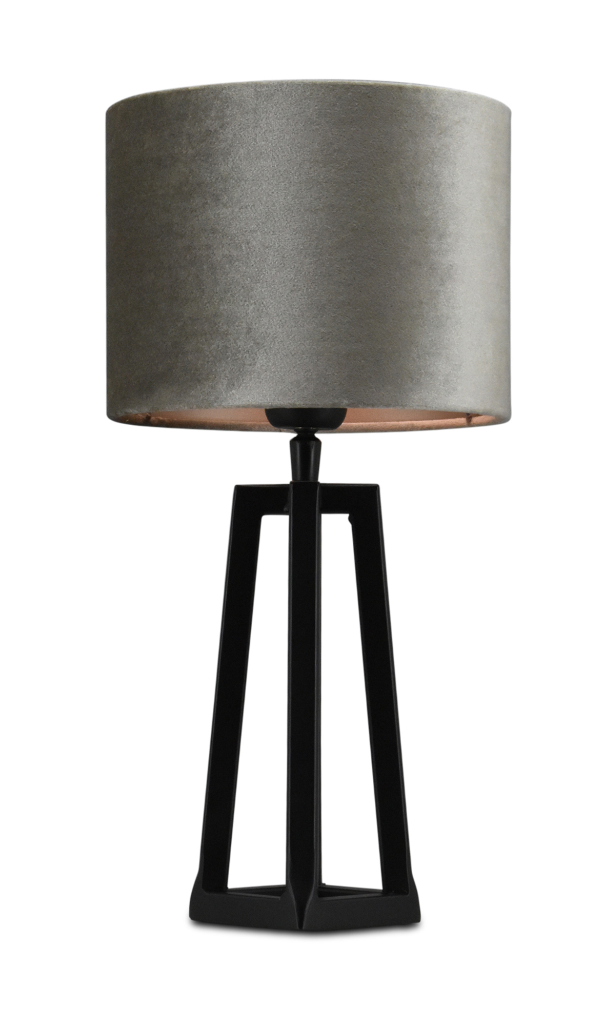 Tafellamp Lorenzo zwart small + kap Cilinder 20x20x15cm Fendi velours taupe ( taupe binnenkant )