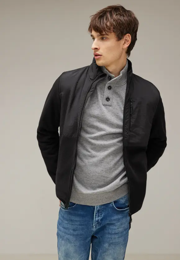 Fleecejacke im Materialmix - Black
