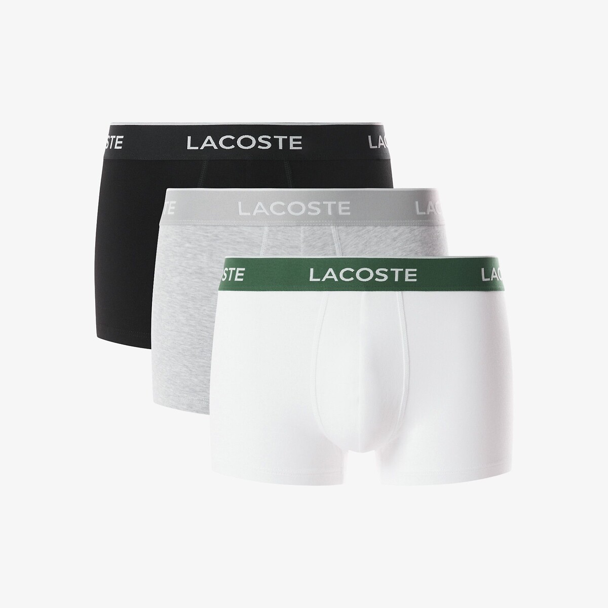 LACOSTE<br>Conjunto de 3 cuecas boxer lisas, algodão elástico