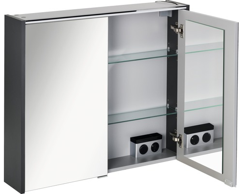 FACKELMANN Denver spiegelkast, 80 x 16 x 68,5 cm, antraciet, 2-deurs, LED, IP20