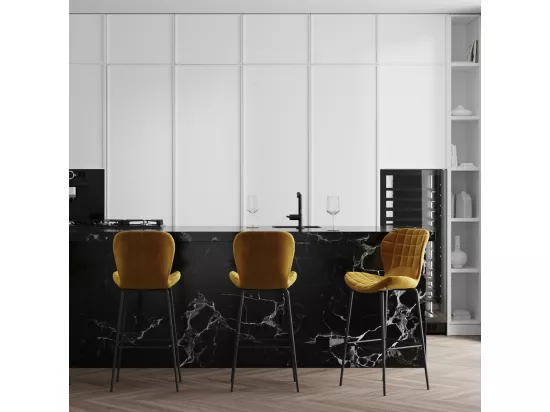 Lot de 2 chaises de bar en velours jaune curry 75 cm - Mazzia
