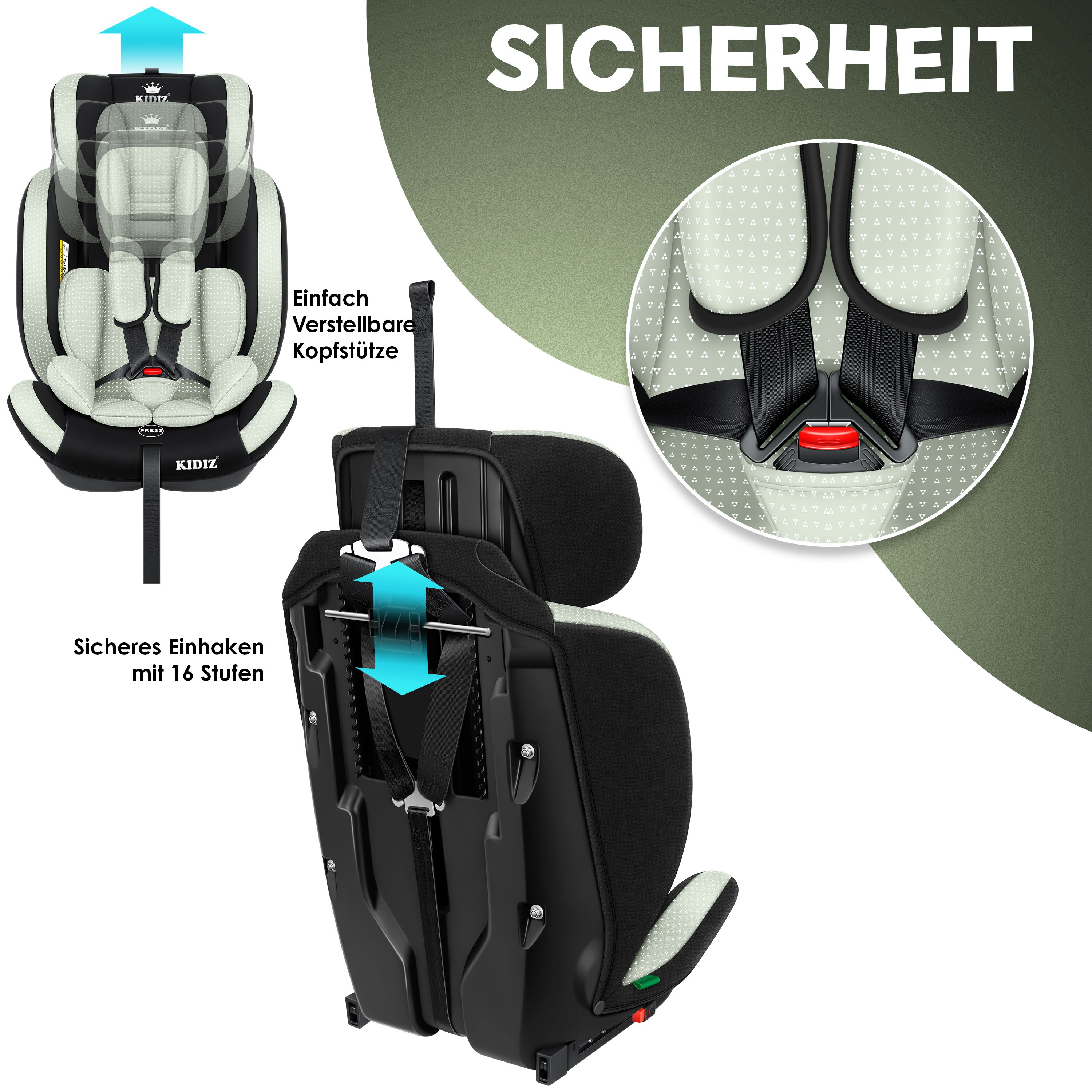 KIDIZ® Autokindersitz Triangle Premium Kindersitz Kinderautositz | Autositz Sitzschale | 9 kg - 36 kg 1-12 Jahre | Gruppe 1/2/3 | universal | zugelassen nach ECE R129/03 | mit Isofix