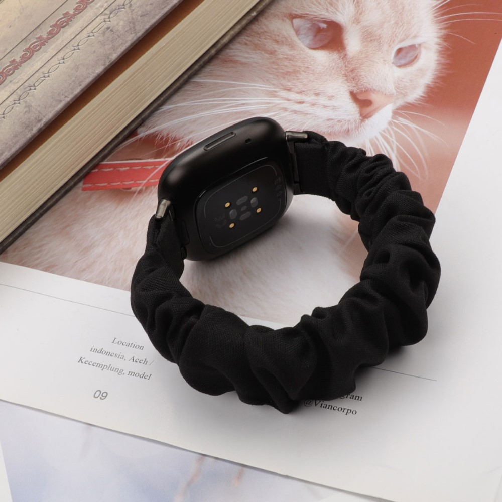 Fitbit Versa 4 / Sense 2 Stoff Ersatz Armband Scrunchie (Gelenkumfang: 185-250mm) - Schwarz