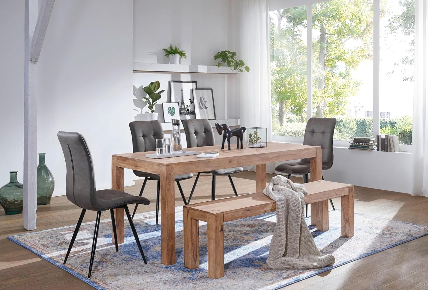 FineBuy Esstisch Massivholz Akazie 120 x 60 cm - Landhaus Esszimmertisch rechteckig Massiv - Küchentisch Vollholz - Holz Tisch Natur - Echtholztisch
