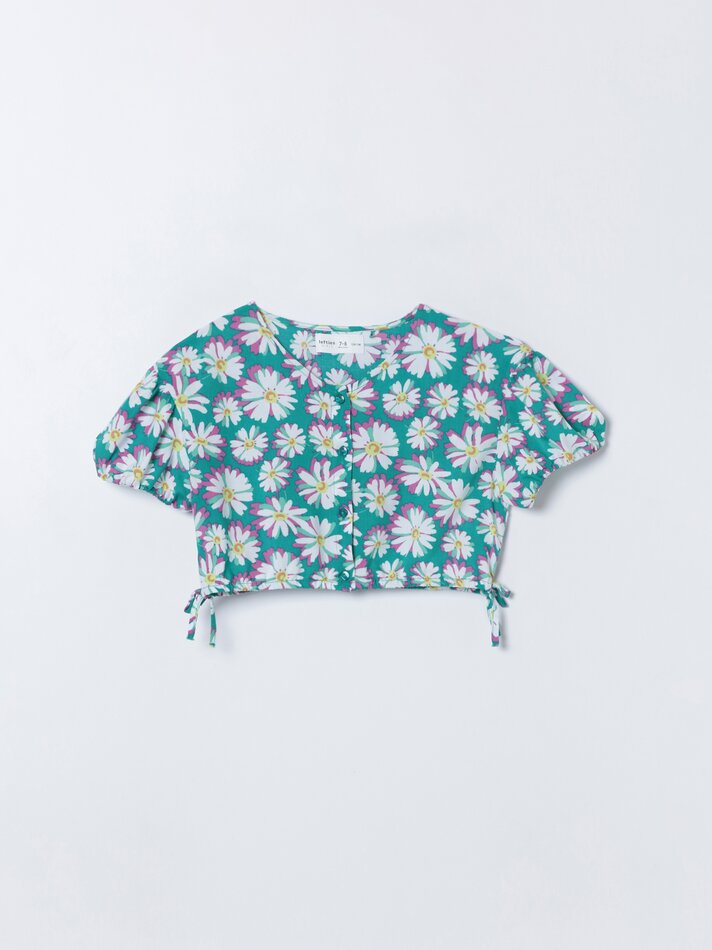 Camisa cropped estampada - Verde Esmeralda