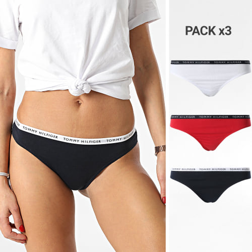 Lot De 3 Strings Femme 2829 Bleu Marine Blanc Rouge