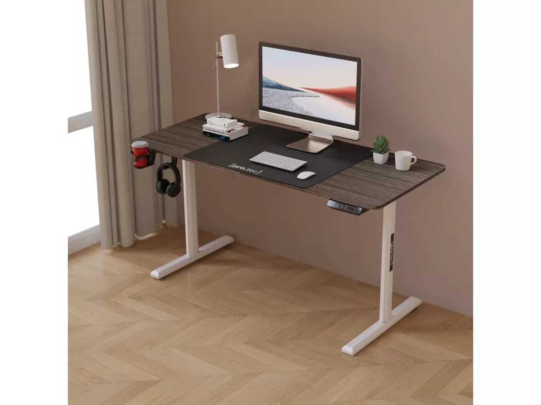 Bureau électrique Hayward à hauteur réglable 140 x 60 x 72 - 117 cm effet bois foncé [pro.tec]