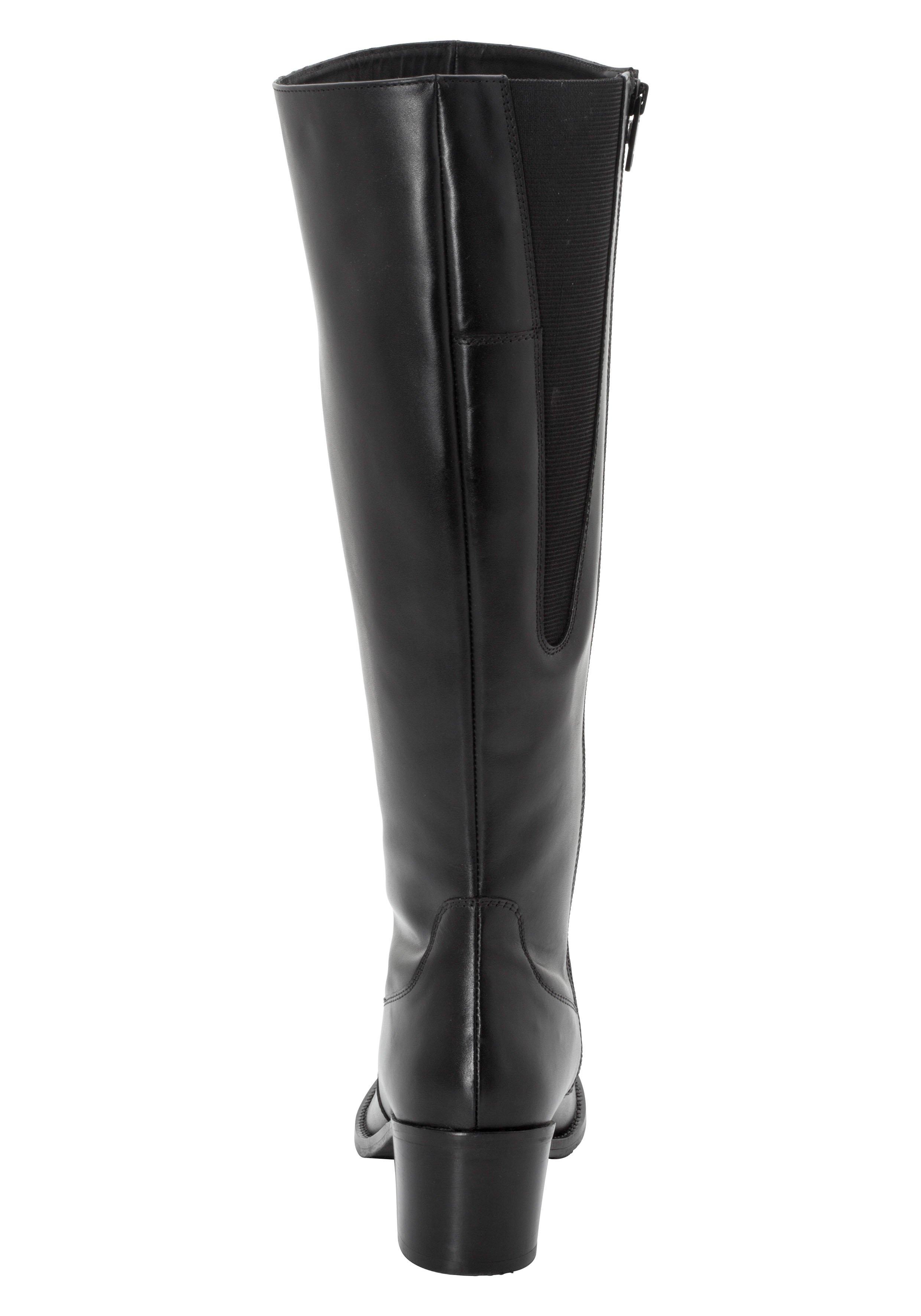 Weitschaftstiefel aus Leder mit Stretch-Einsatz