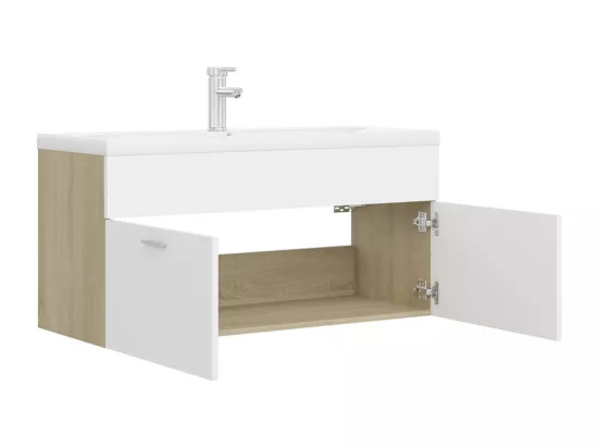 Armoire d'évier et lavabo intégré Blanc/chêne sonoma Aggloméré
