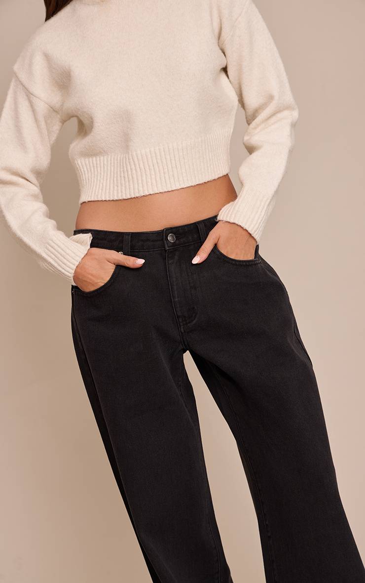 Noir Jean Boyfriend Taille Basse À Jambe Large