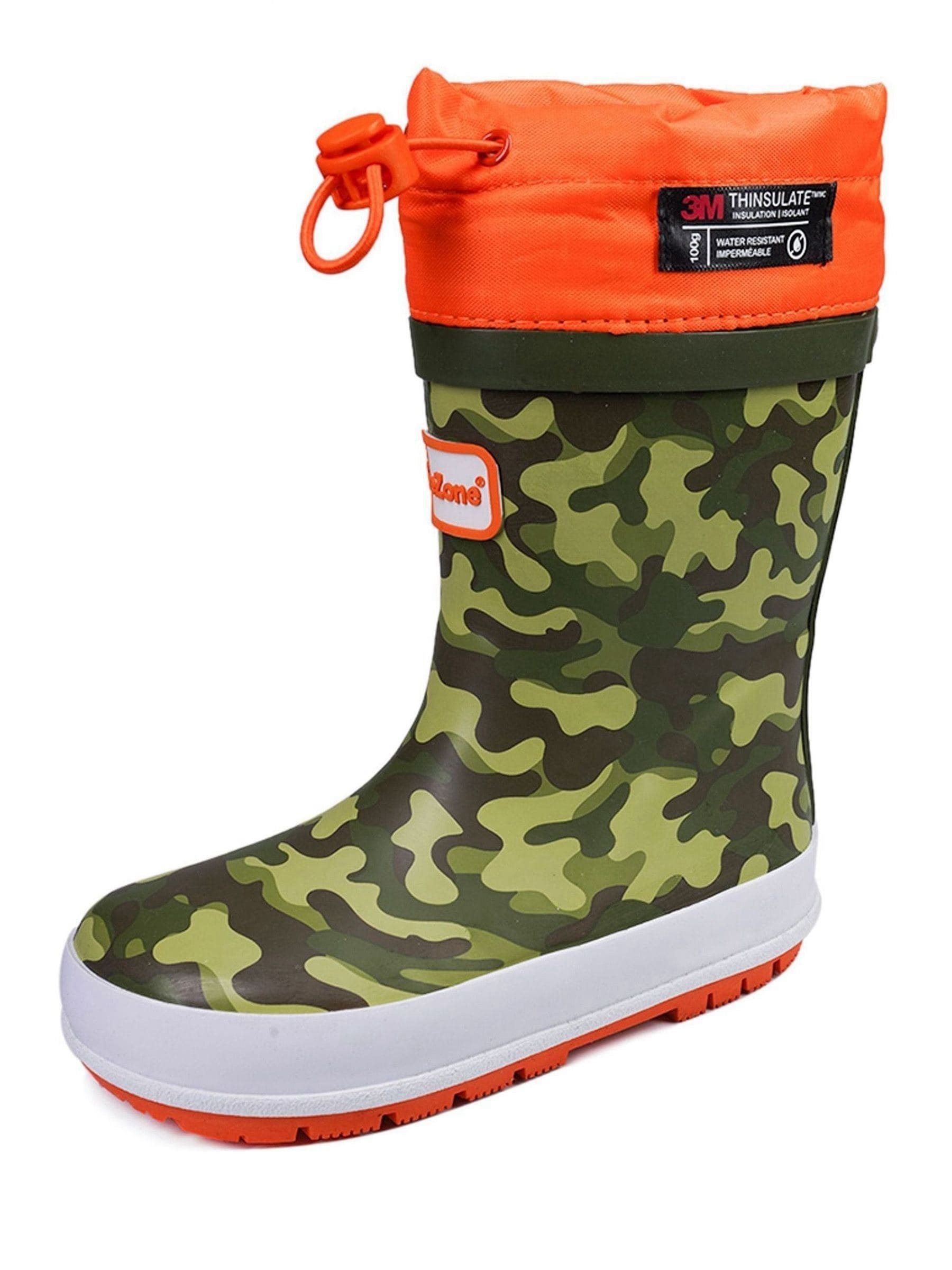 ToeZone - Oranje regenlaarzen met camouflageprint en gestrikte bovenkant