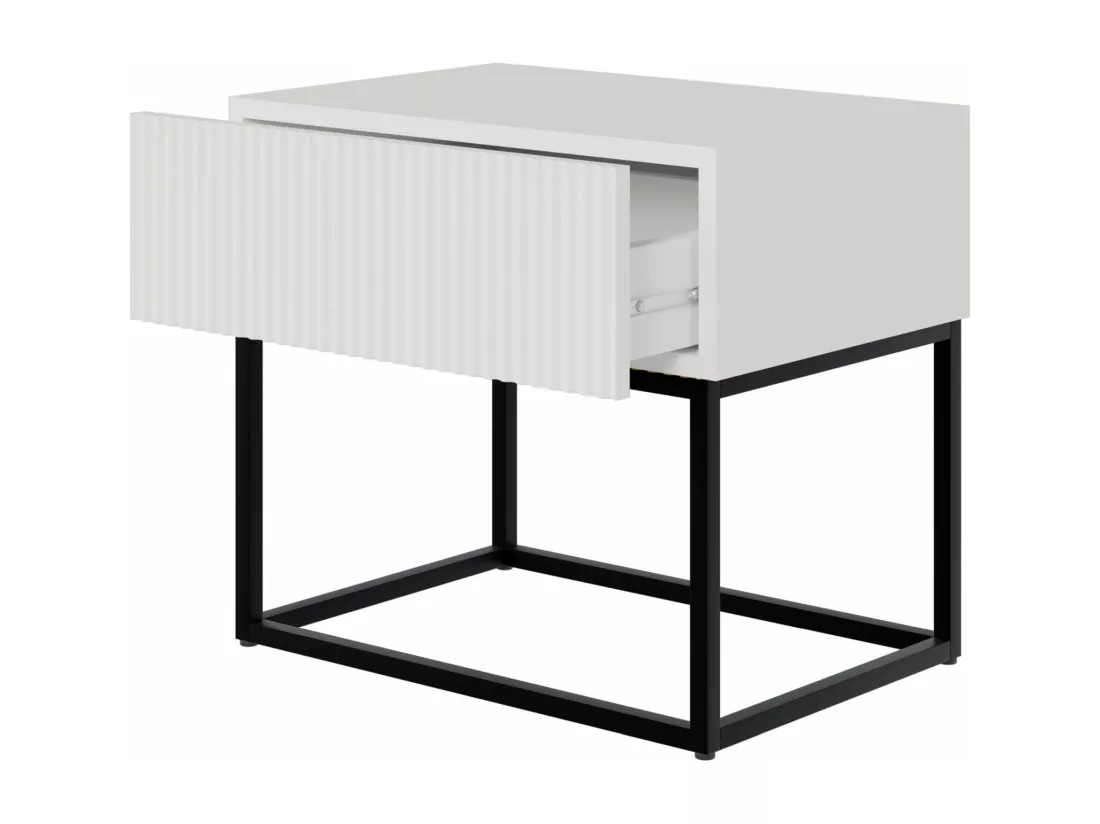 Table de chevet - 50 cm blanc avec pieds noirs - VELDIO
