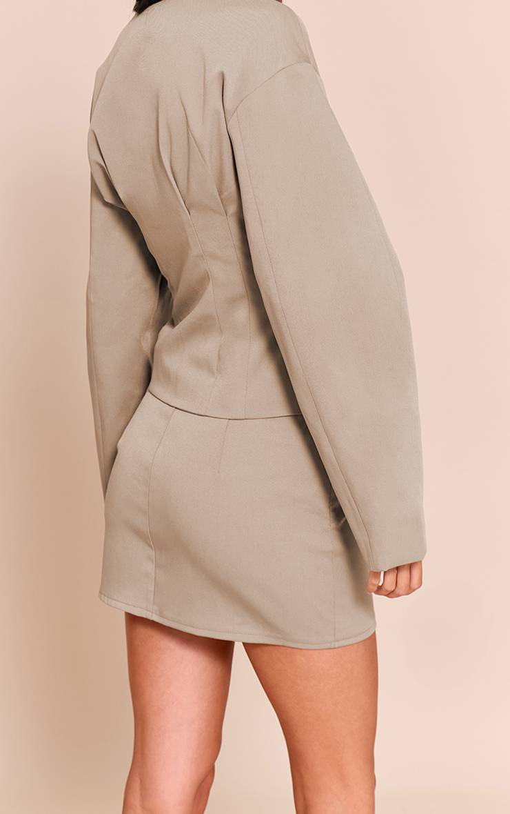 Taupe Jupe Micro Mini Ajustée À Rayures Tennis Tissée Coordonnée