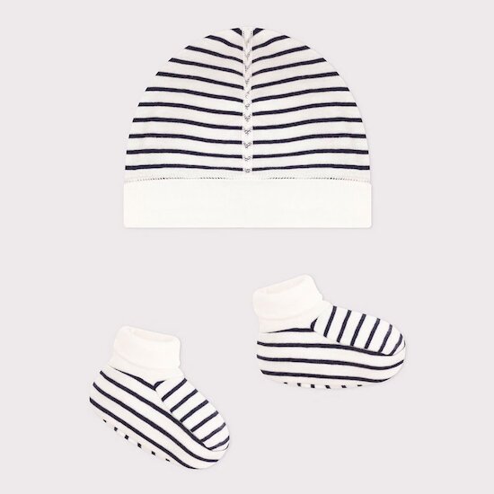 Bonnet + chausson en coton   Marinière        de               Petit Bateau
