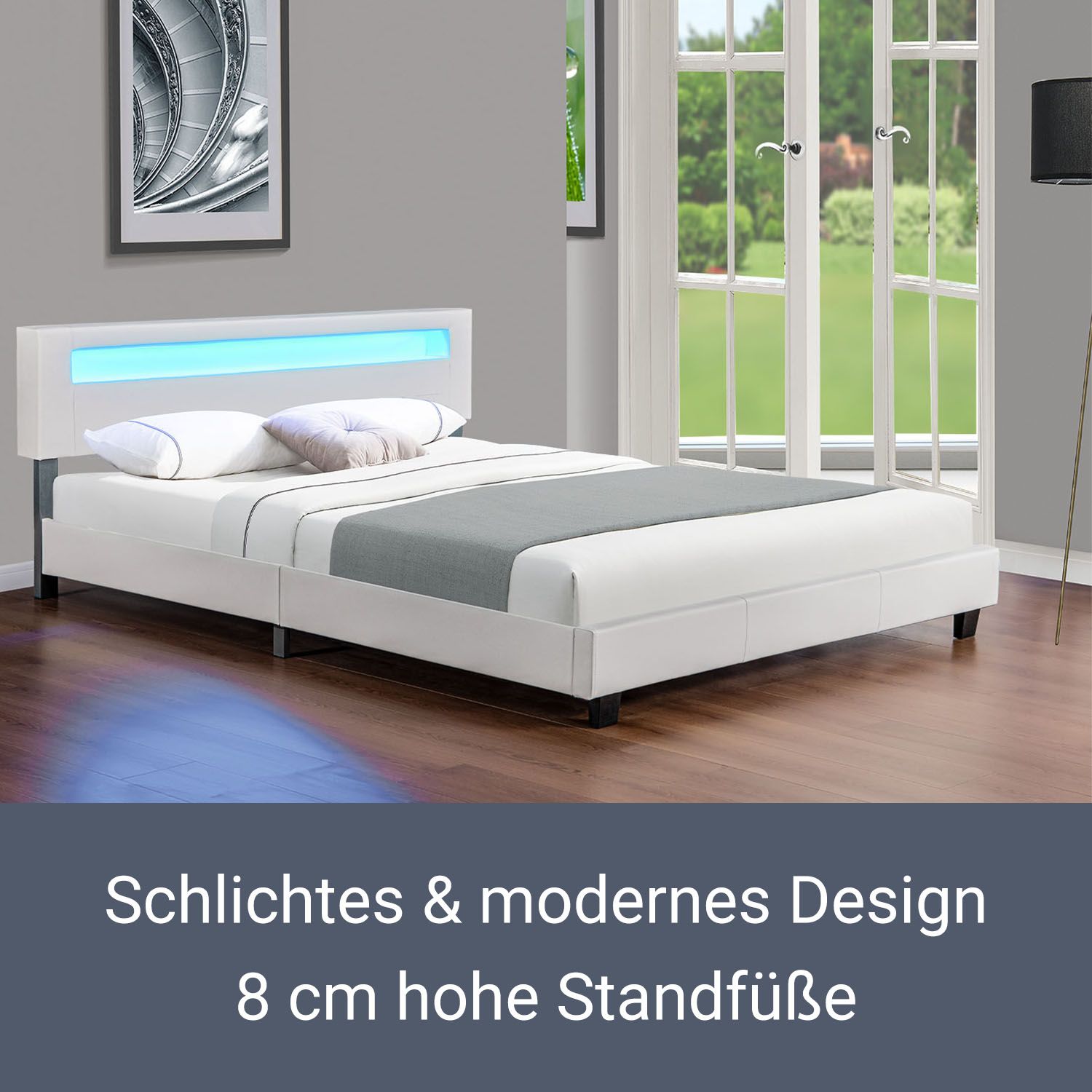 Juskys Polsterbett Paris 160 x 200 cm Einzelbett Doppelbett in weiß mit Kaltschaummatratze