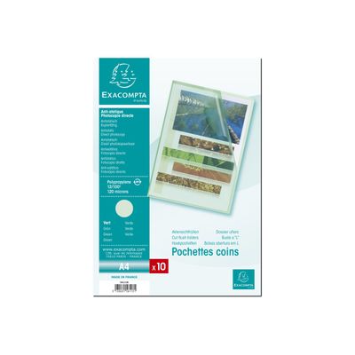 Exacompta - 10 Pochettes coin - A4 - 12/100 - vert transparent