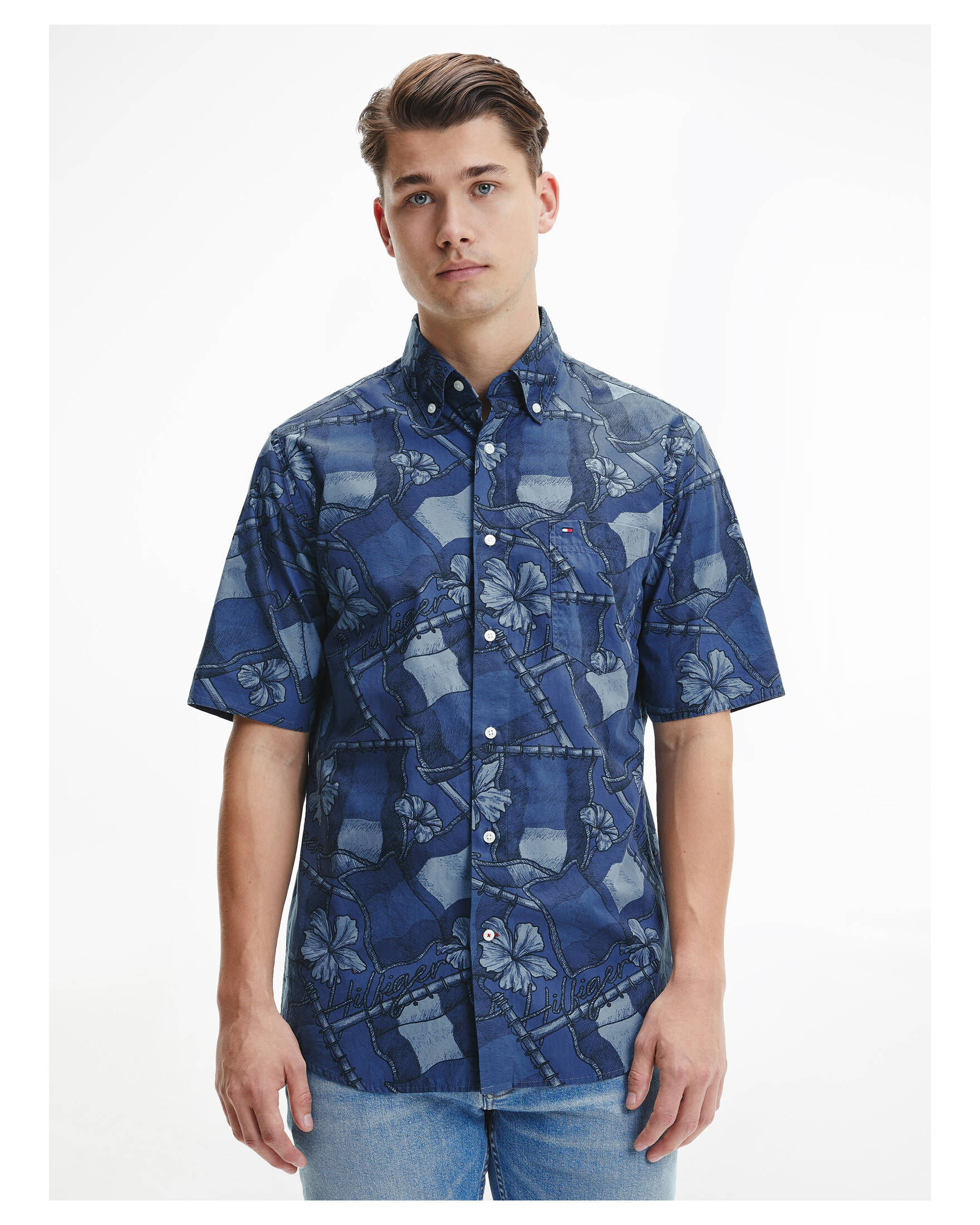 Tommy Hilfiger| Herren Freizeithemd CASUAL WAVY FLAG PRINT SHIRT Kurzarm