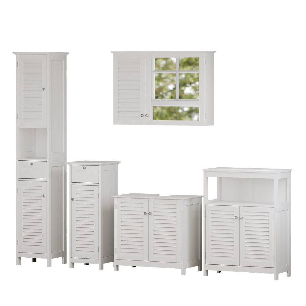 Vicco Badmöbel-Set Riad, Weiß, Badezimmer, moderne Badserie, Lamellen-Front, Waschtischunterschrank, Spiegelschrank, Midischrank, Hochschrank, Sideboard