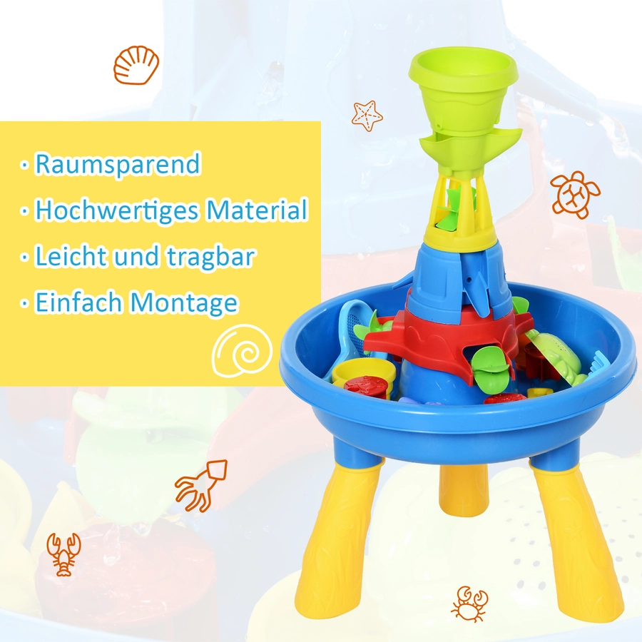 HOMCOM Kinder Sandkastentisch mit 21-tlg. Zubehör blau, gelb