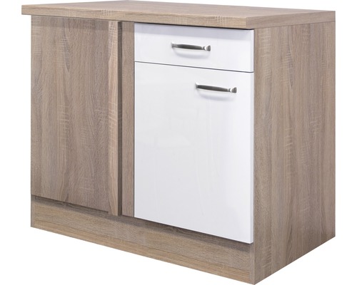 Flex Well Valero hoekonderkast BxDxH 110 x 60 x 86 cm wit hoogglans gedemonteerd scharnier omkeerbaar (links of rechts te monteren)
