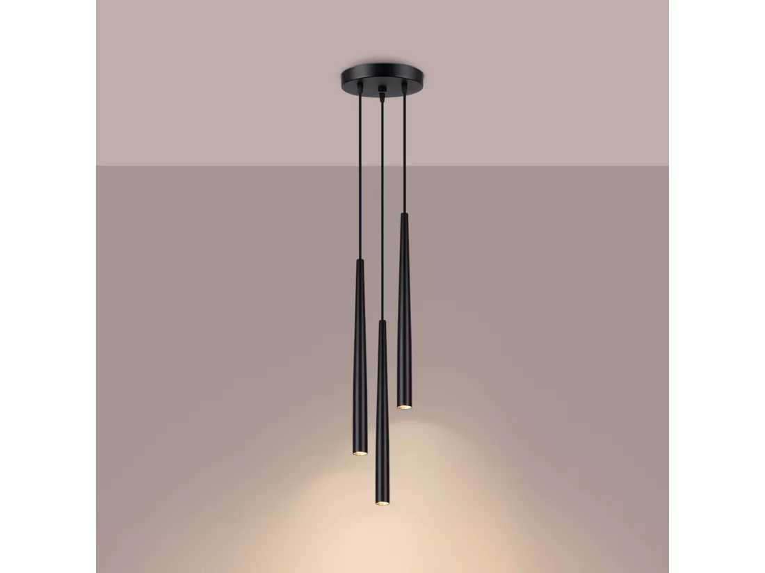 Lampe à suspension Bliss moderne en acier - 3 sources lumineuses - L.19,5 x H.118 cm - noir