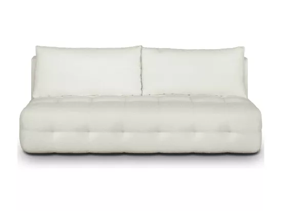 Canapé convertible 3 places avec coffre de rangement en tissu bouclé écru - Léo