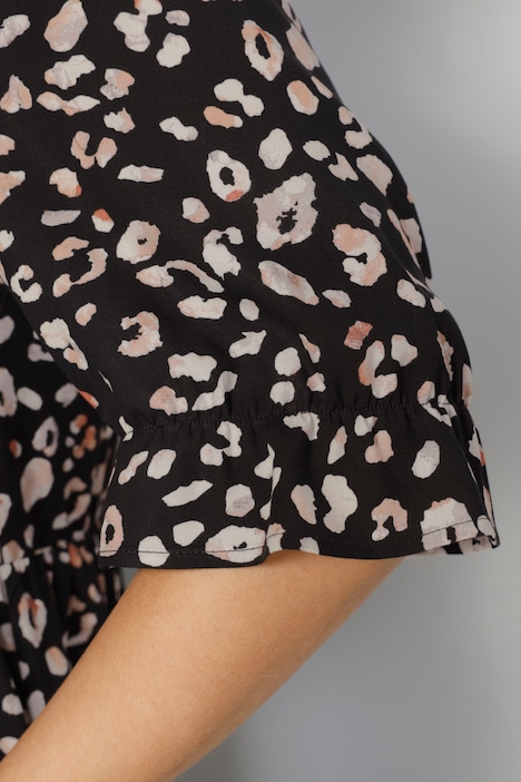 Maxikleid, Animalprint, Rundhals, 3/4-Ärmel mit Rüsche
