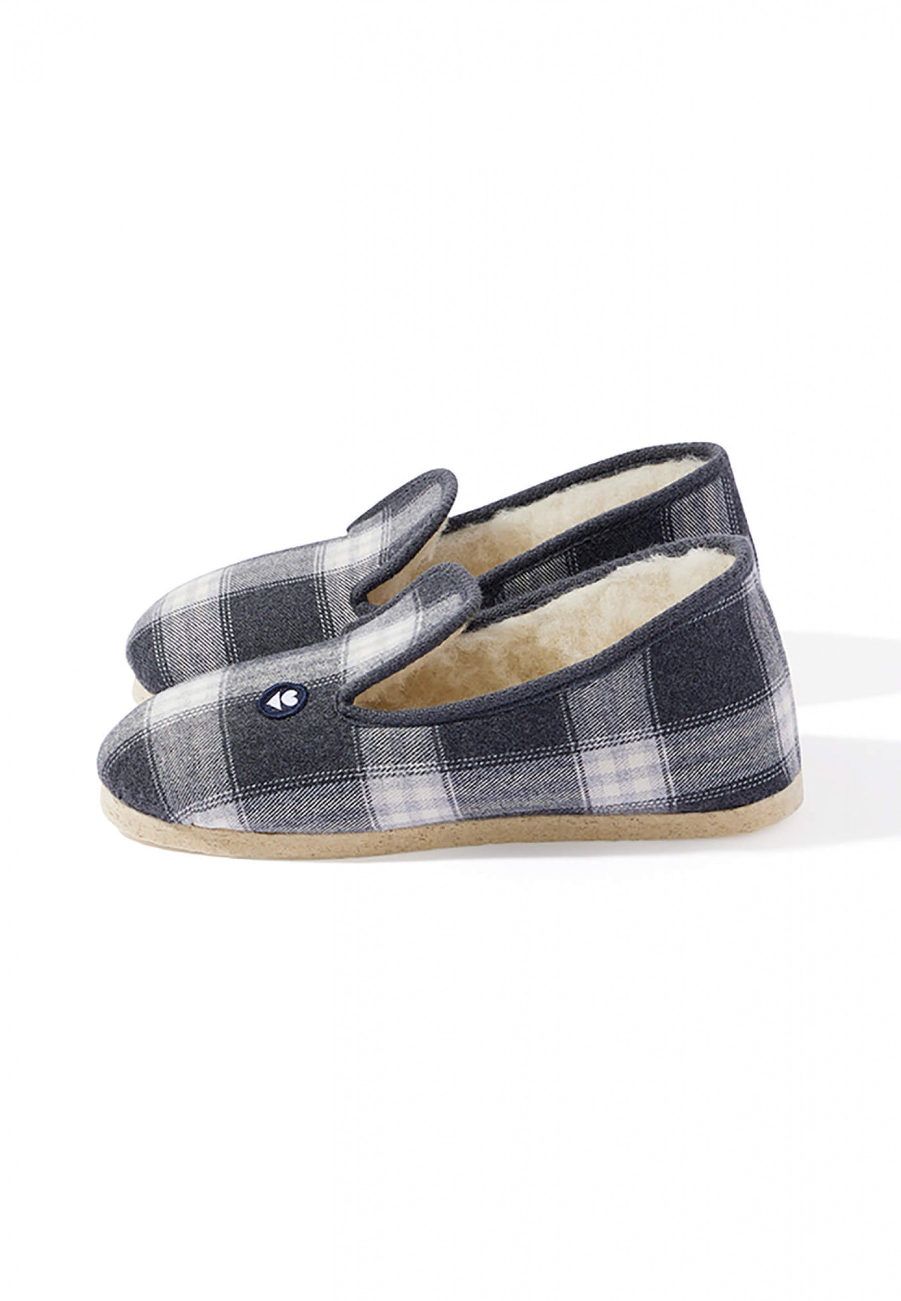 Chaussons d'intérieur en laine-Pantoufles Tartan Gris