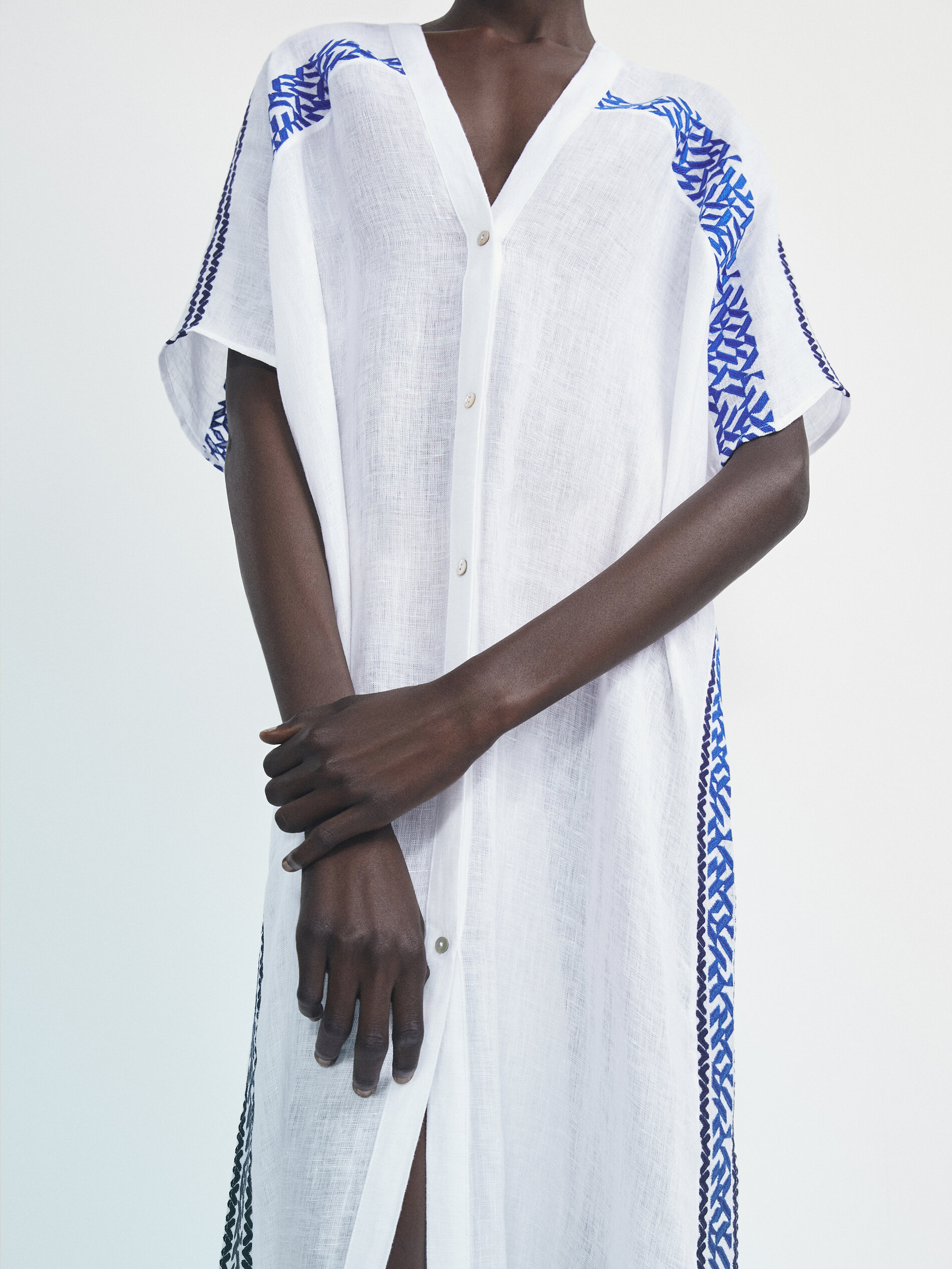 Blusa Maxi de Linho Bordada - BRANCA