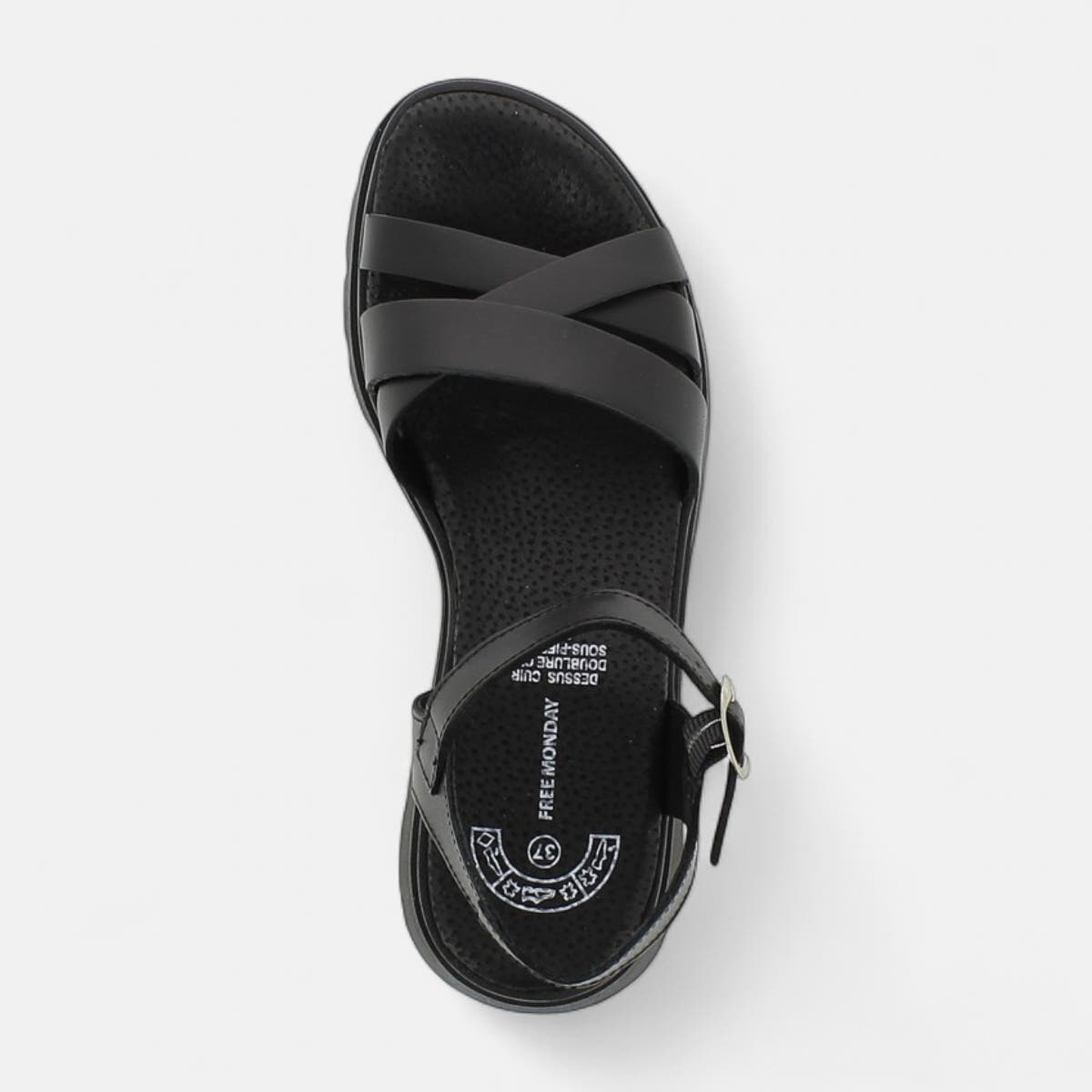 Sandales à talon compensé Femme en cuir noir