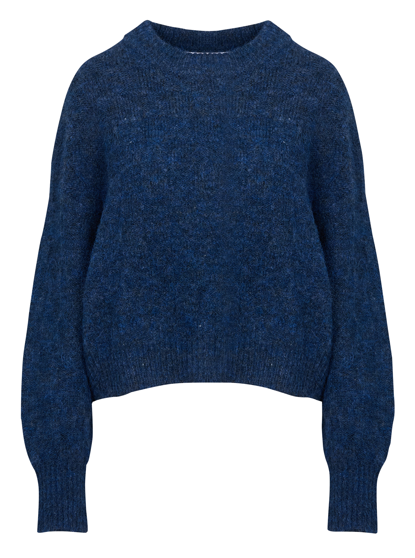 KYRA - Pull ample col rond en maille mélangée | Bleu