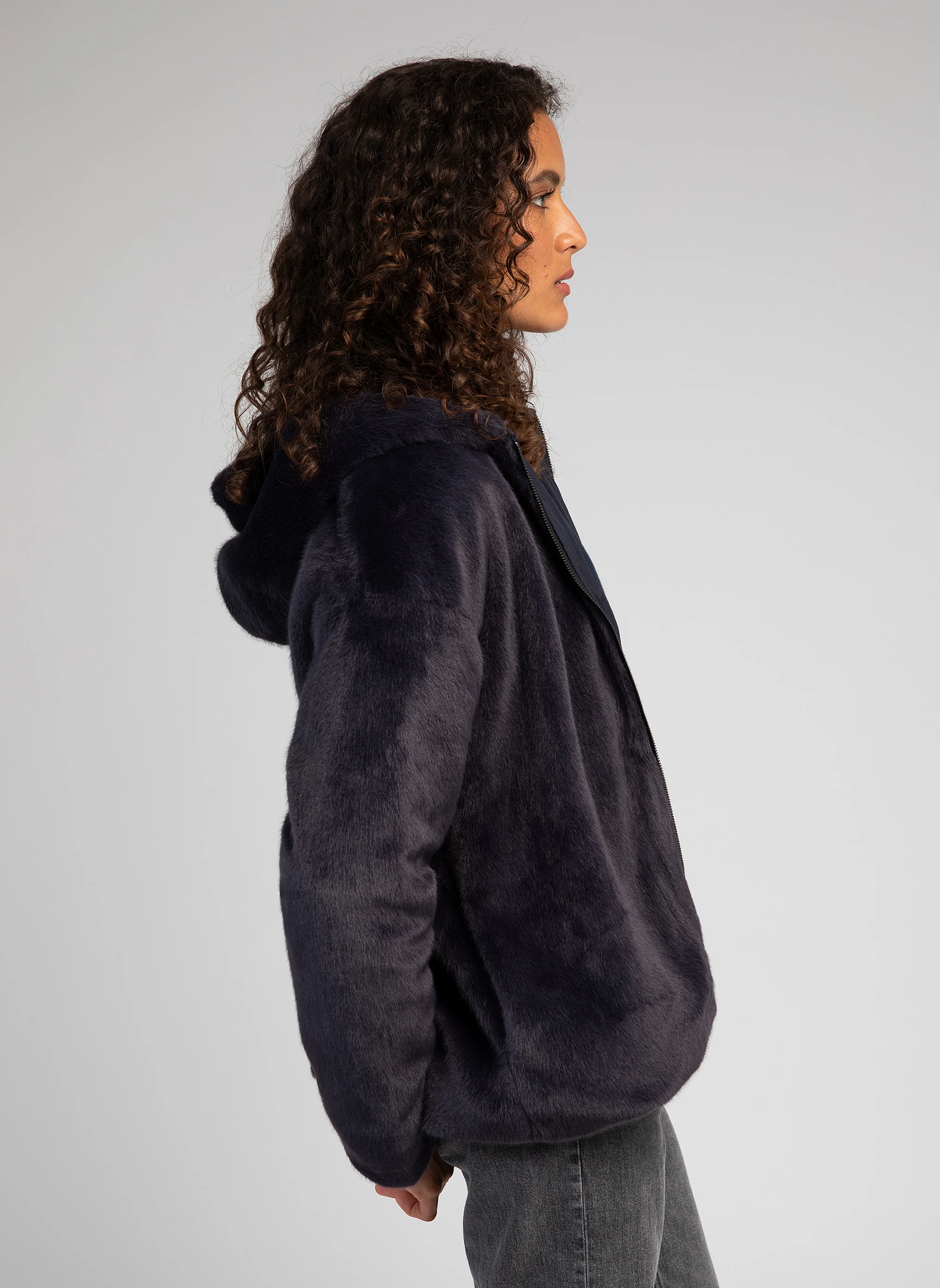 HEMERA - Veste droite en fourrure synthétique | Bleu