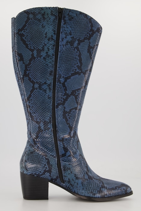Lederstiefel, XXL-Schaft, Schlangenlederoptik, Weite H