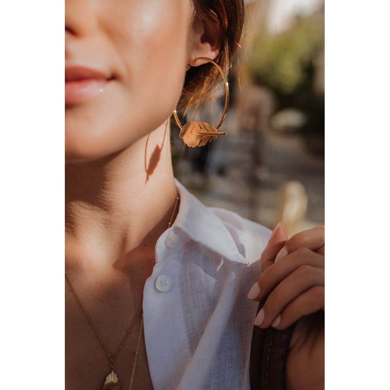 boucles d'oreilles créoles feuilles plaqué argent - ZÉPHYR