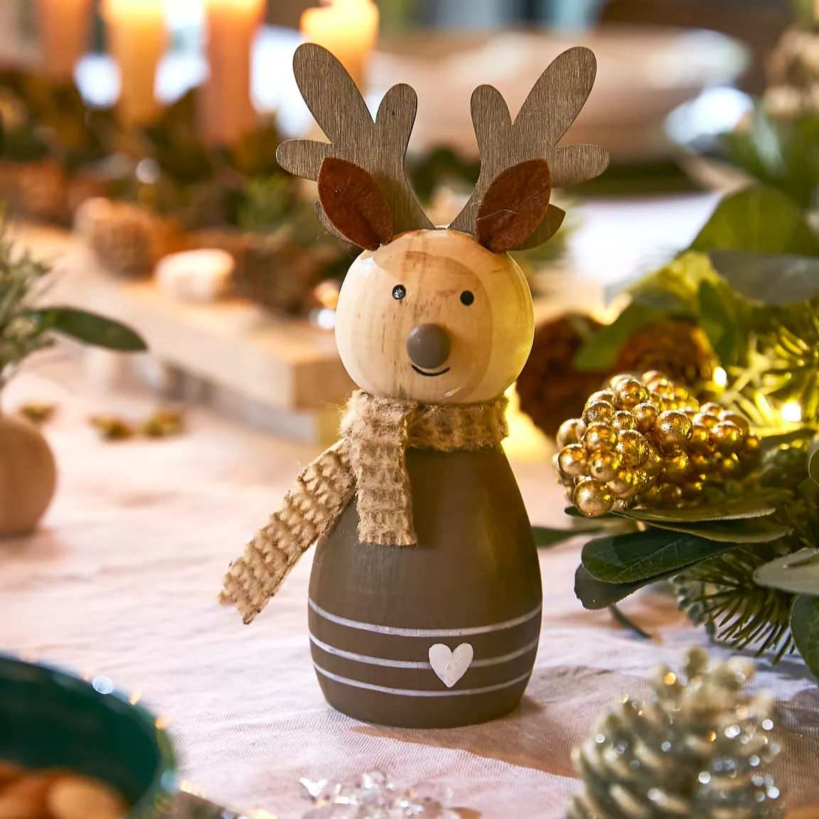 Renne de Noël en bois à poser (H15 cm) Sweet Denver Marron