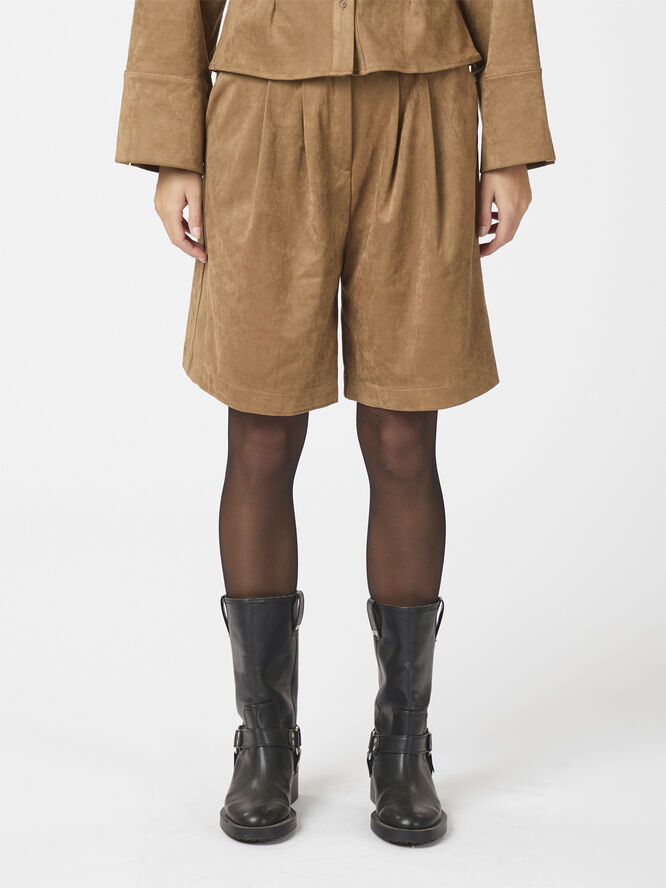 Neo Noir Nika Faux Suede Bermuda Shorts Cognac
