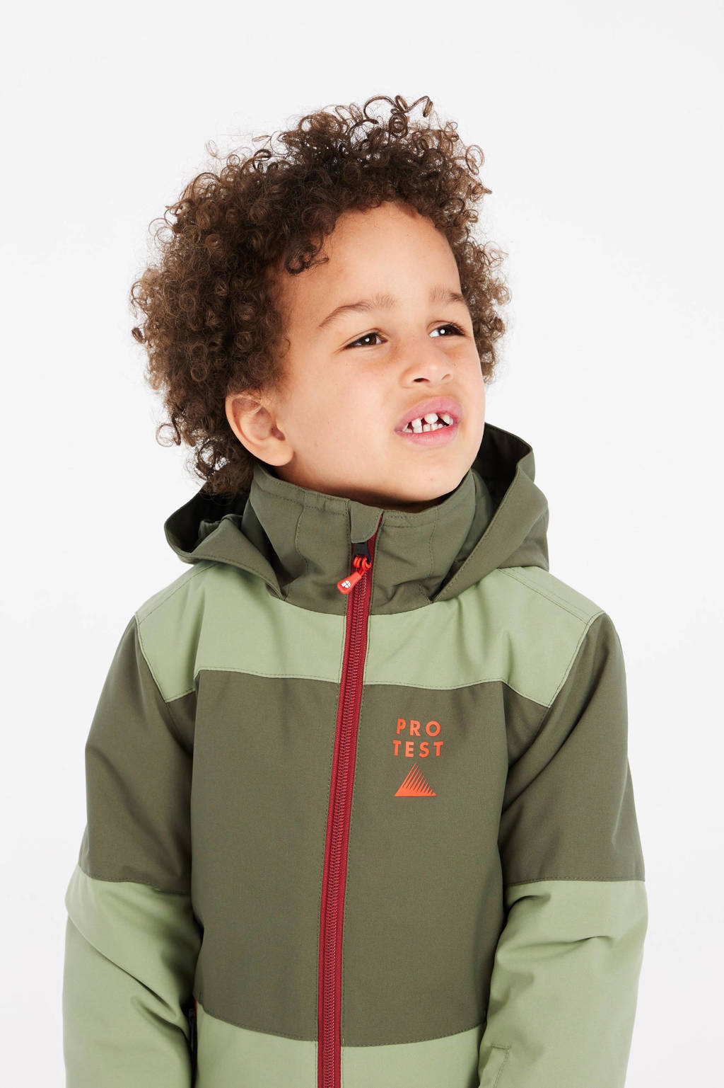 Protest ski-jack Patrice groen/kaki/rood