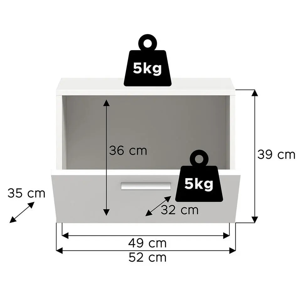 Hioshop Vaga schoenenkast wandgemonteerd 52x39cm 1 klepdeur wit