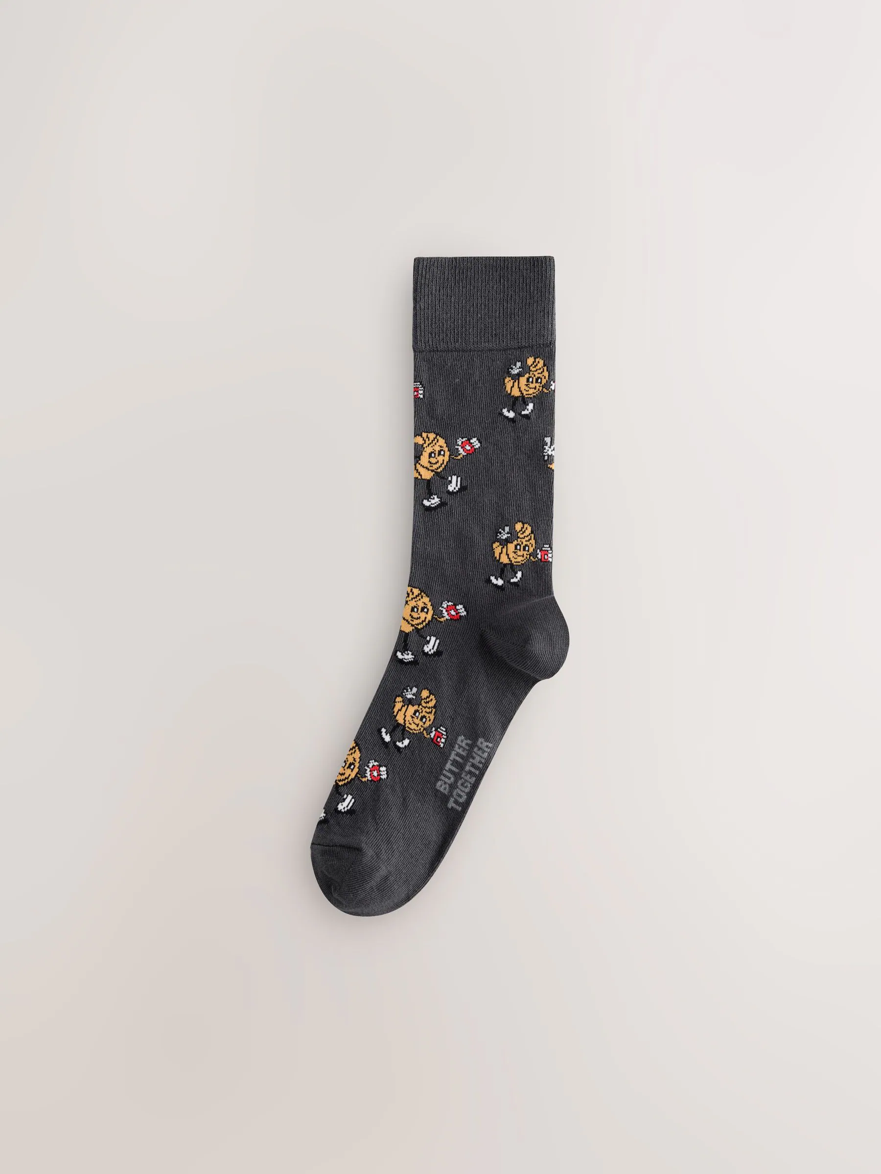 Blauw/groen/rood met ontbijtprint - Set van 5 sokken met patroon
