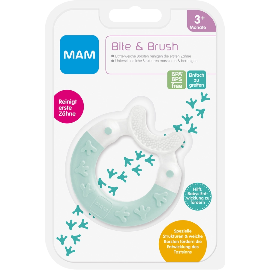 MAM Beißring Bite & Brush 3+ Monate, 1 Stk, türkis