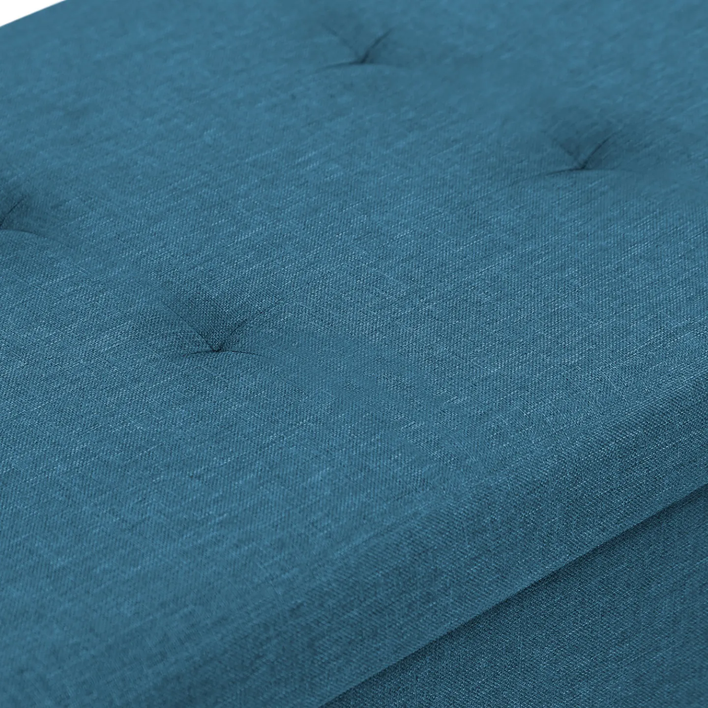Banc coffre rangement sur pieds 76 cm tissu bleu canard