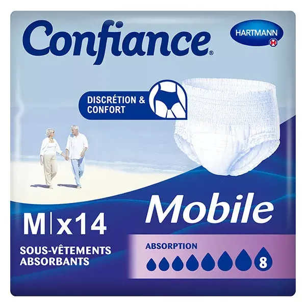 Roupa íntima Hartmann Confidence Mobile com absorção de 8 gotas, tamanho M (14 unidades).