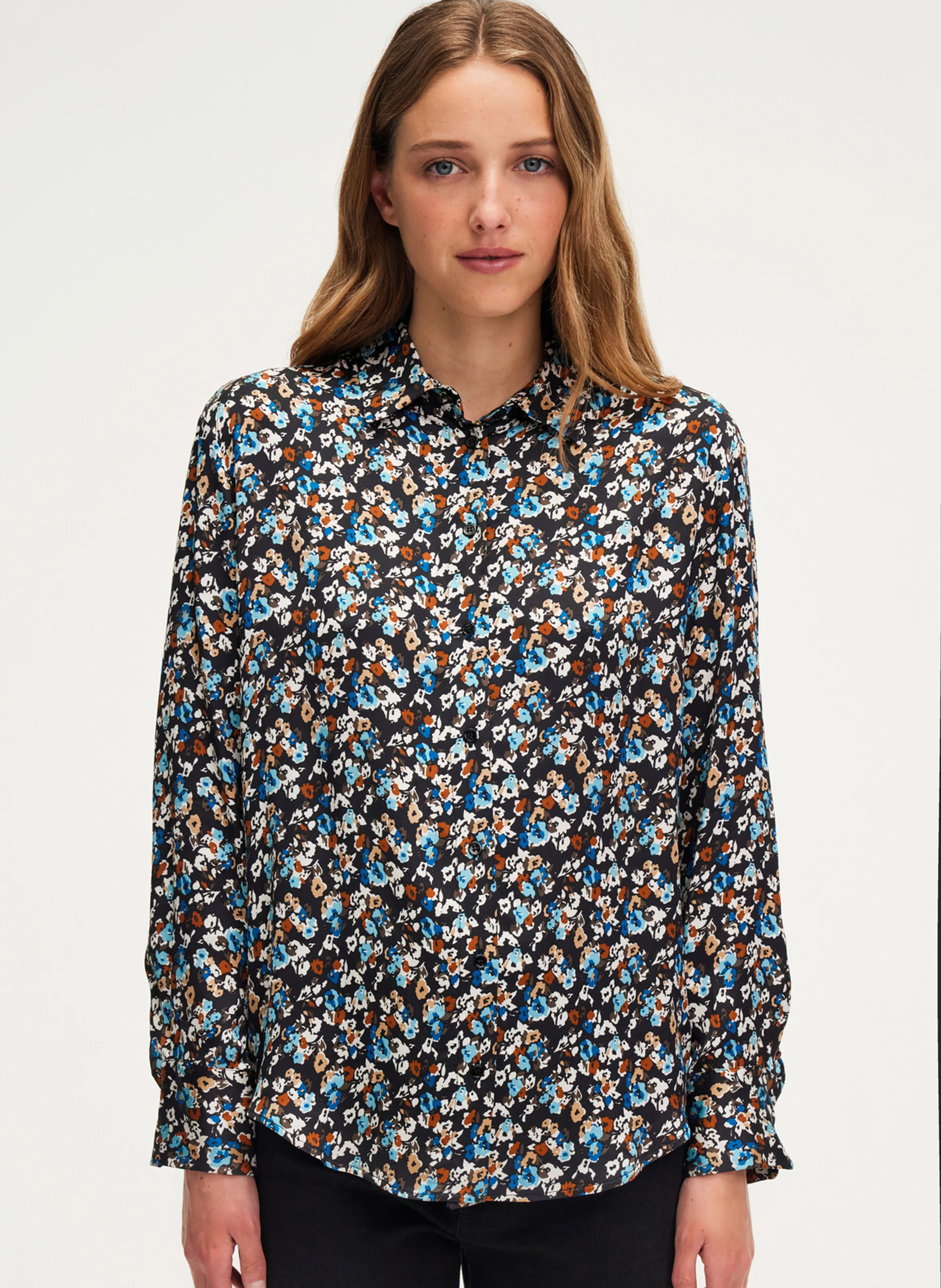 BERNICE - Chemise à fleurs satinée| Noir