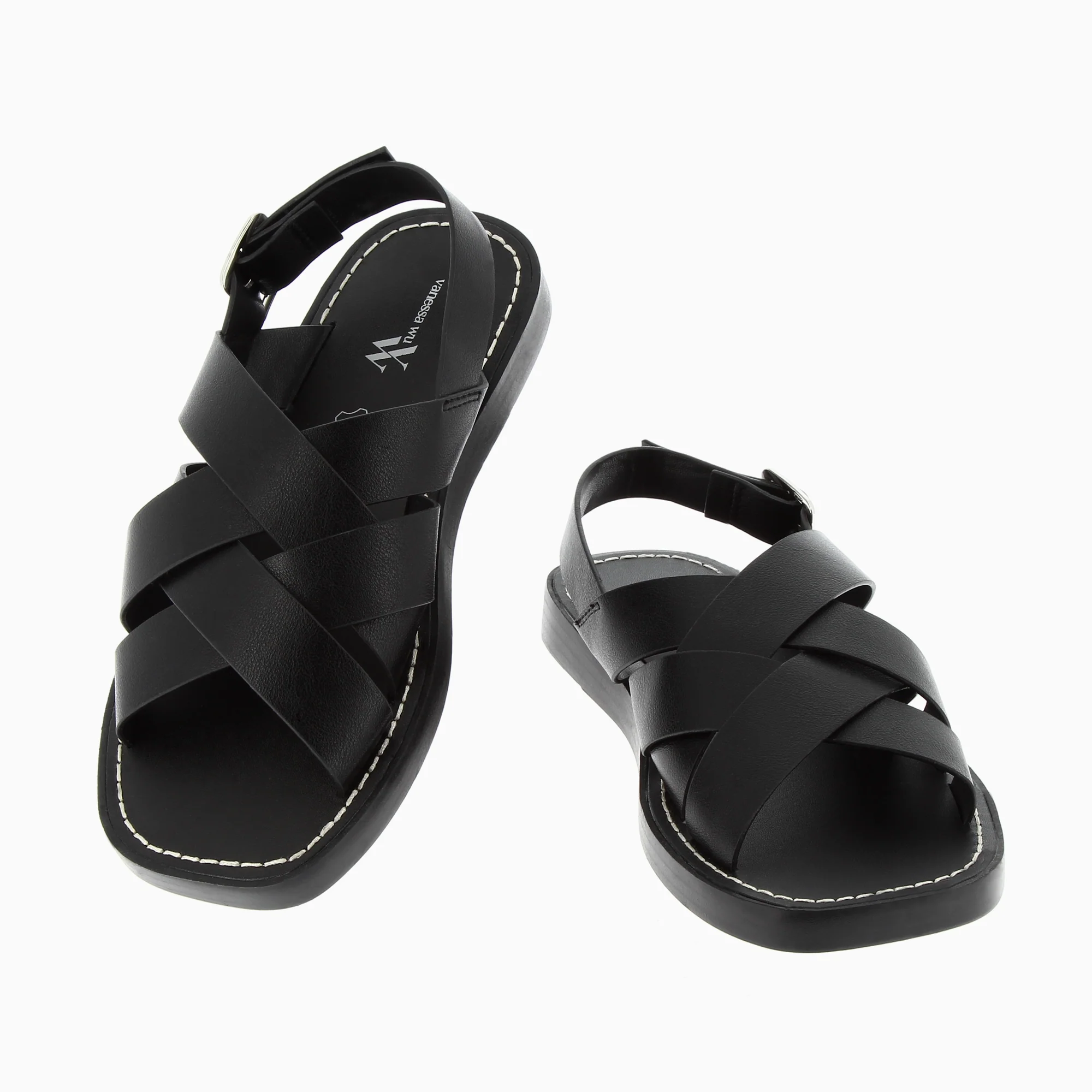 Sandales plates-Sandales Terry noires à brides croisées