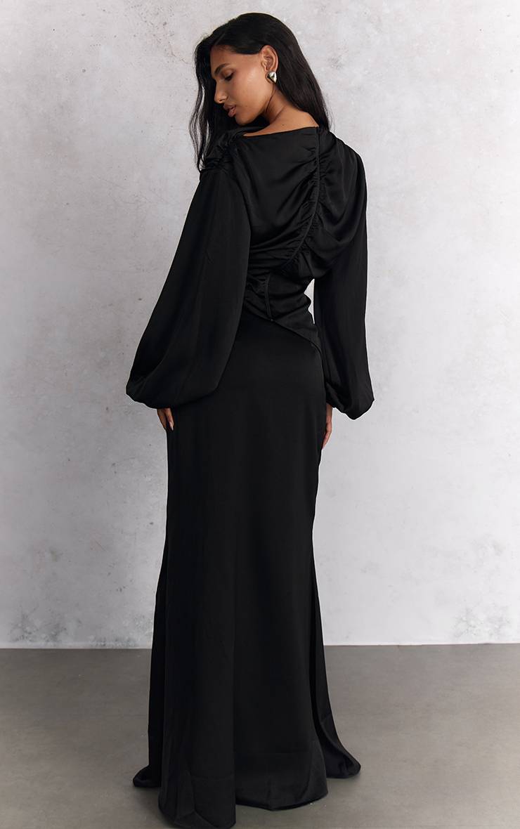 Noir Jupe Longue En Satin À Taille Échancrée