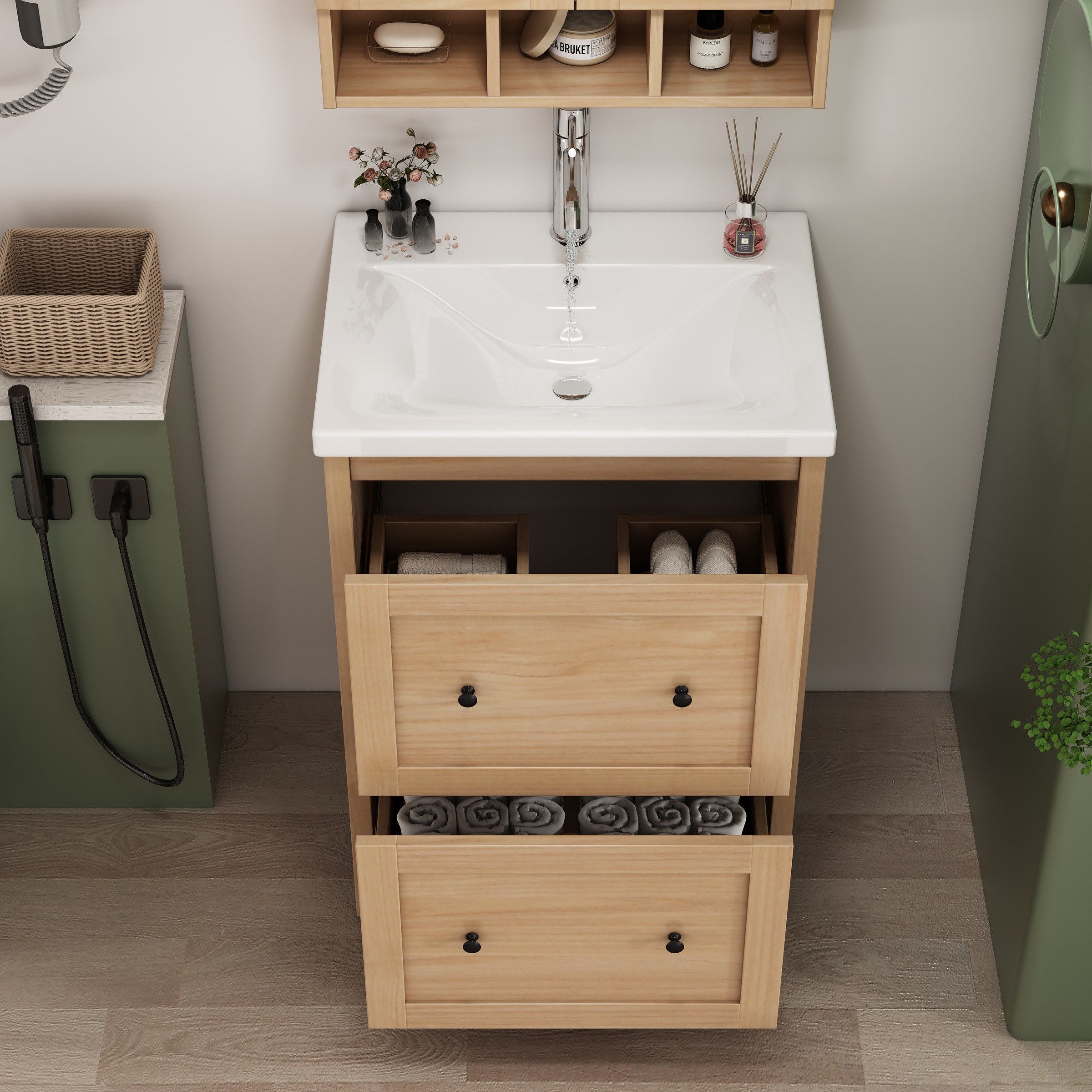 welltime Waschtisch »Stockholm« Komplett-Set,  Waschplatz mit 2 Auszügen und Softclose Breite 60cm