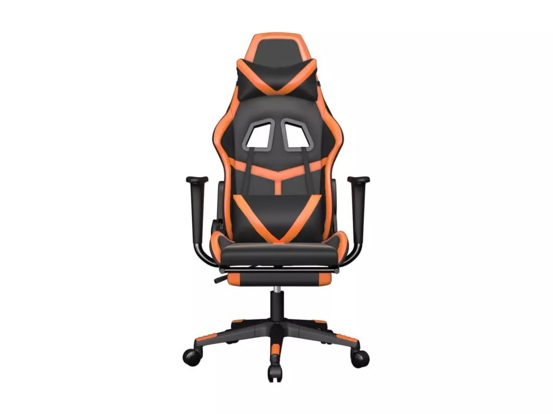 Chaise de jeu de massage et repose-pied Noir&Orange Similicuir